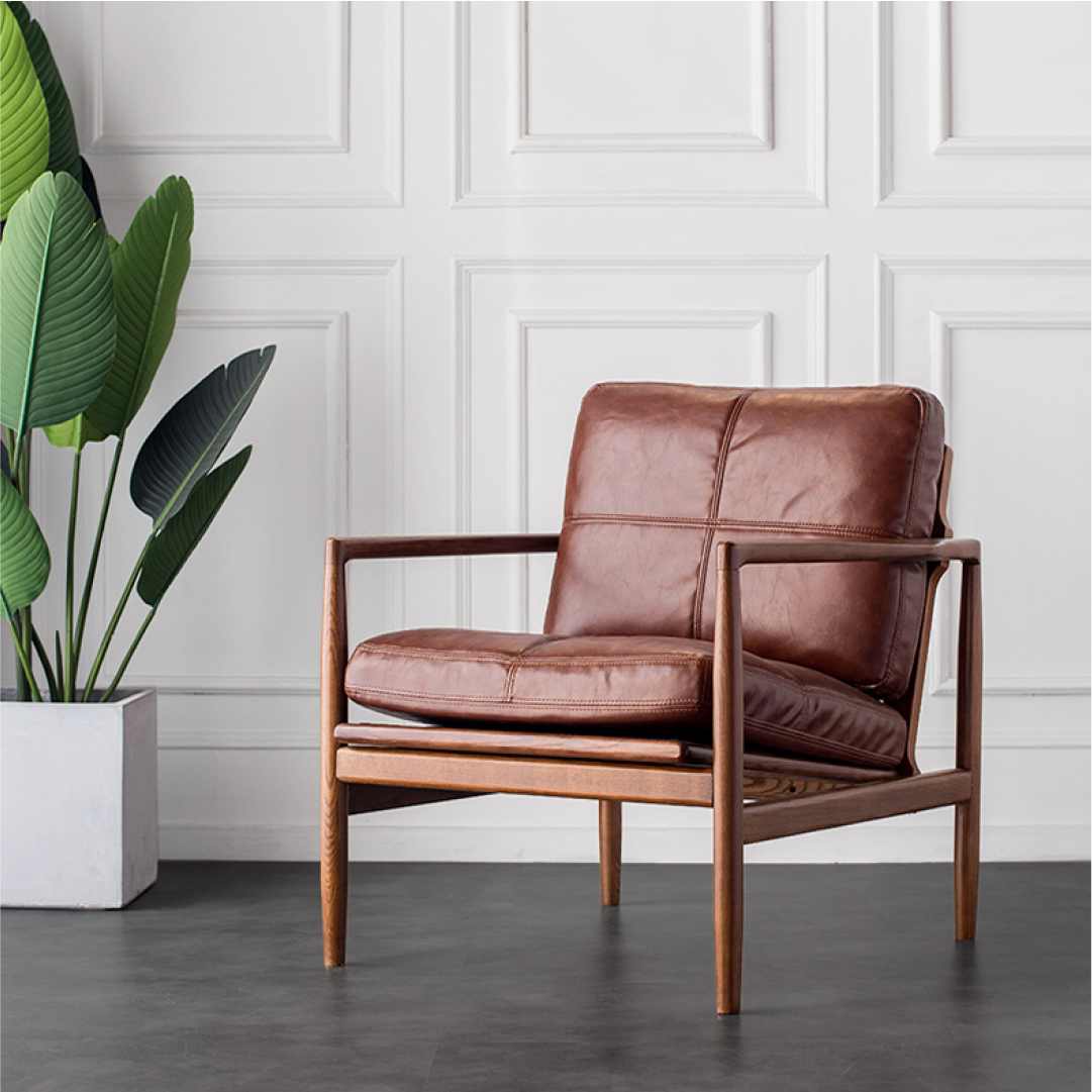 Adeline Solid Wood Leather Accent Chair